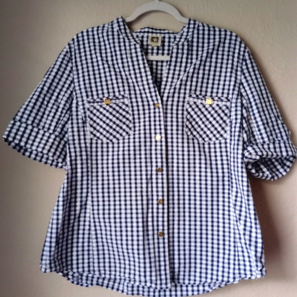 Anne Klein Women’s Navy and White Checkered Shirt size XL - Picture 1 of 9